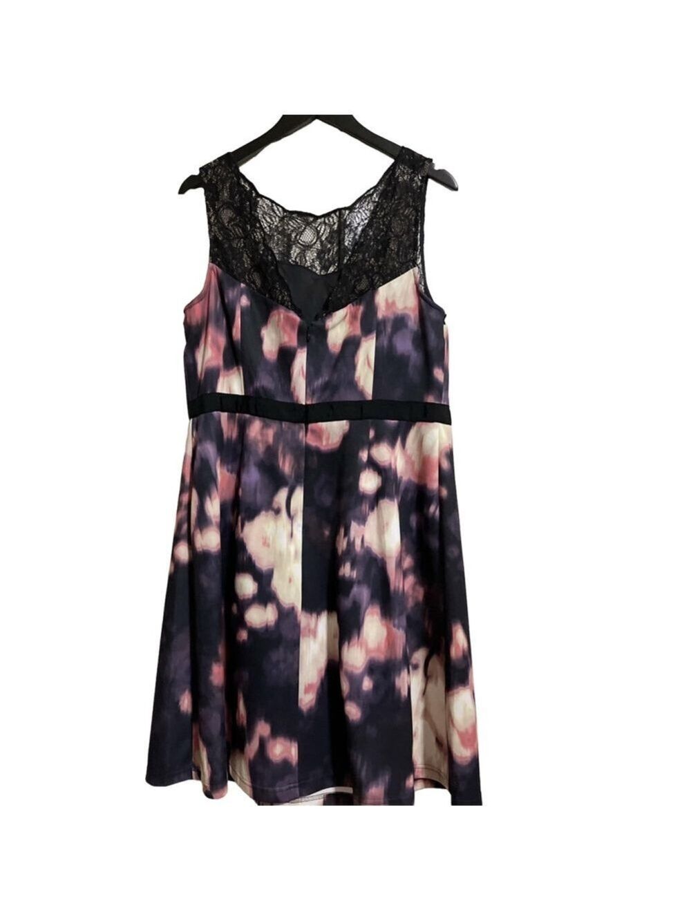 Women's Adrianna Papell Dress Size 16 Black Pink Floral Lace - Picture 3 of 8